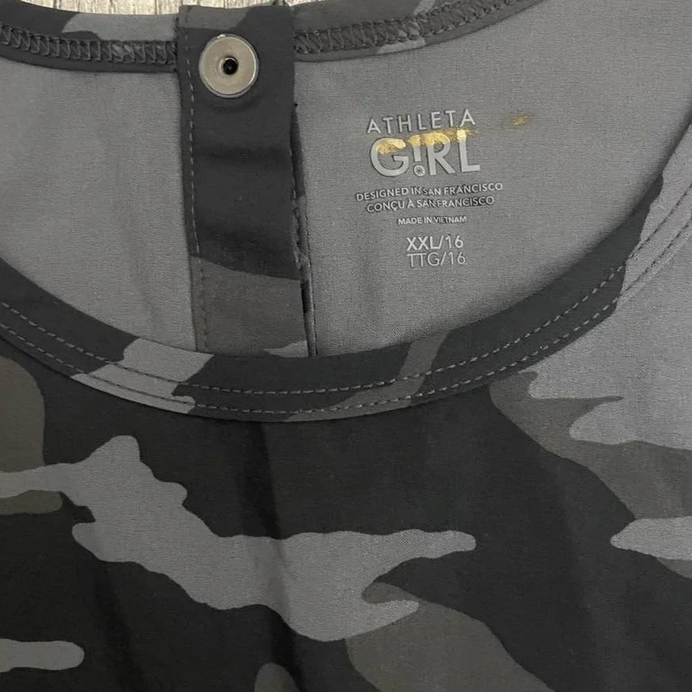 Athleta Girl Black Camo Sleeveless Activewear Romper Girls XXL‎ 16 Zip Pockets